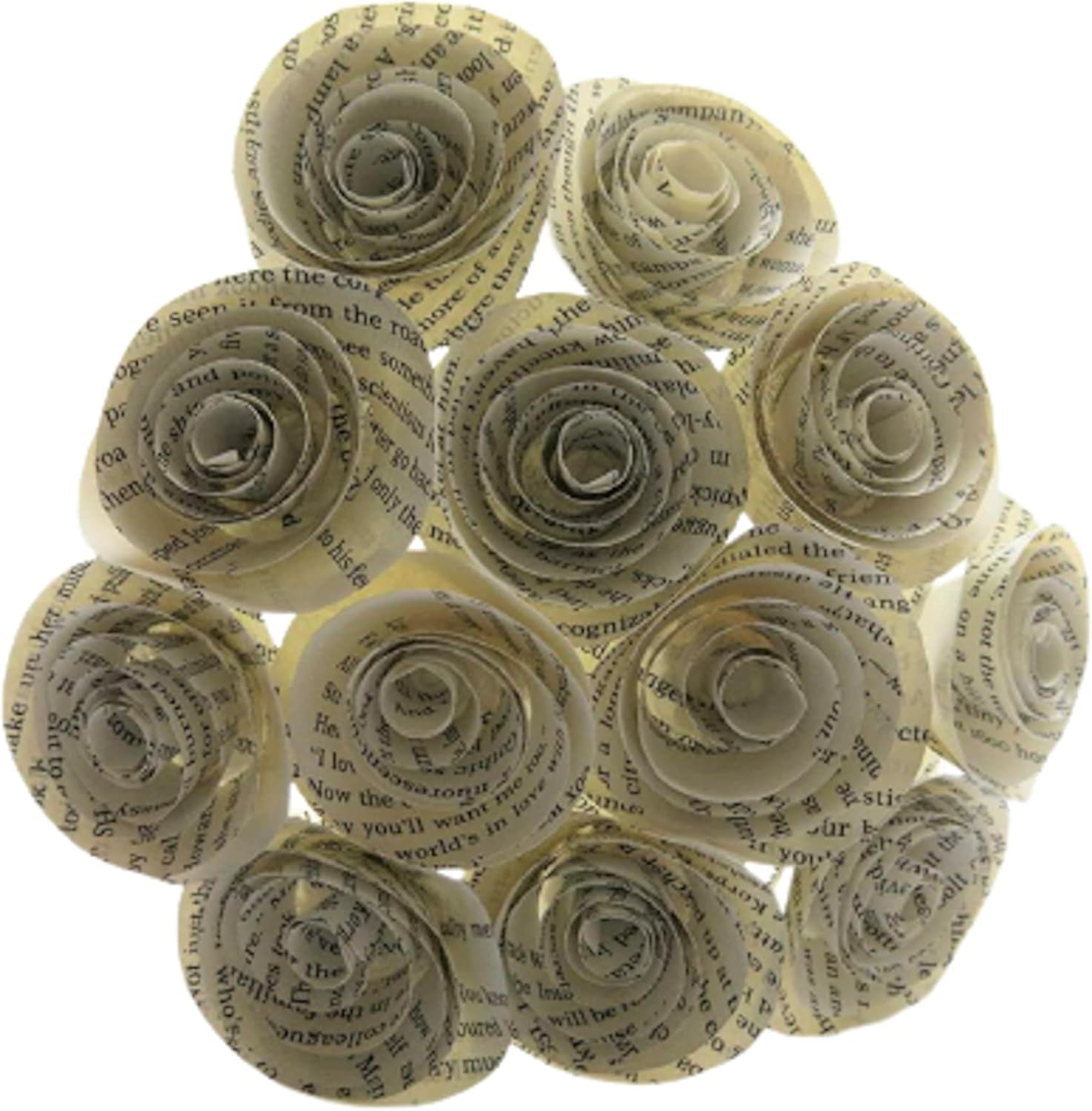 Quilled Book Page Paper Rose Bouquet – One Dozen 3D Flowers on Stems – Centerpiece Floral Decor