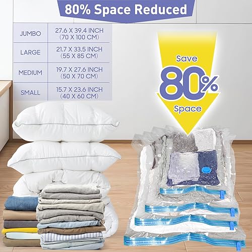 Miniatura 10 de Paquete de 10 bolsas de almacenamiento al vacío jumbo con bomba de mano, 80% de ahorro de espacio de almacenamiento, bolsas de sellado al vacío