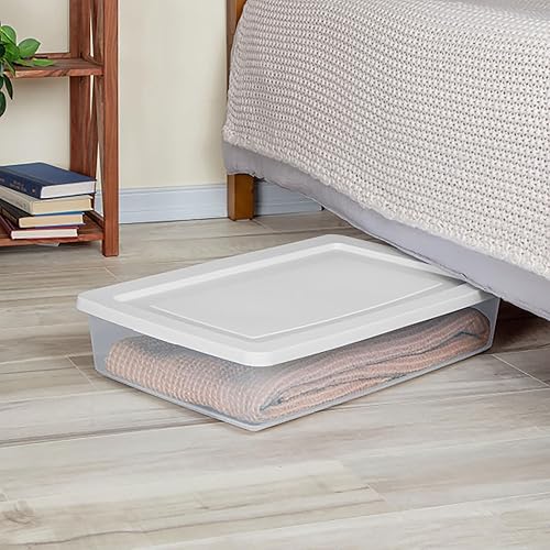 Vista 104 de Sterilite Paquete de 8 contenedores apilables con tapa, diseño de plástico transparente, 90 cuartos de galón