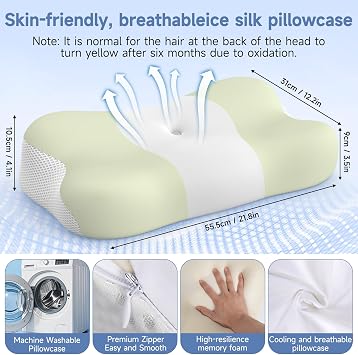 Cervical Neck Pillow Memory Foam Ergonomic Single-Sided High-Low (Green)