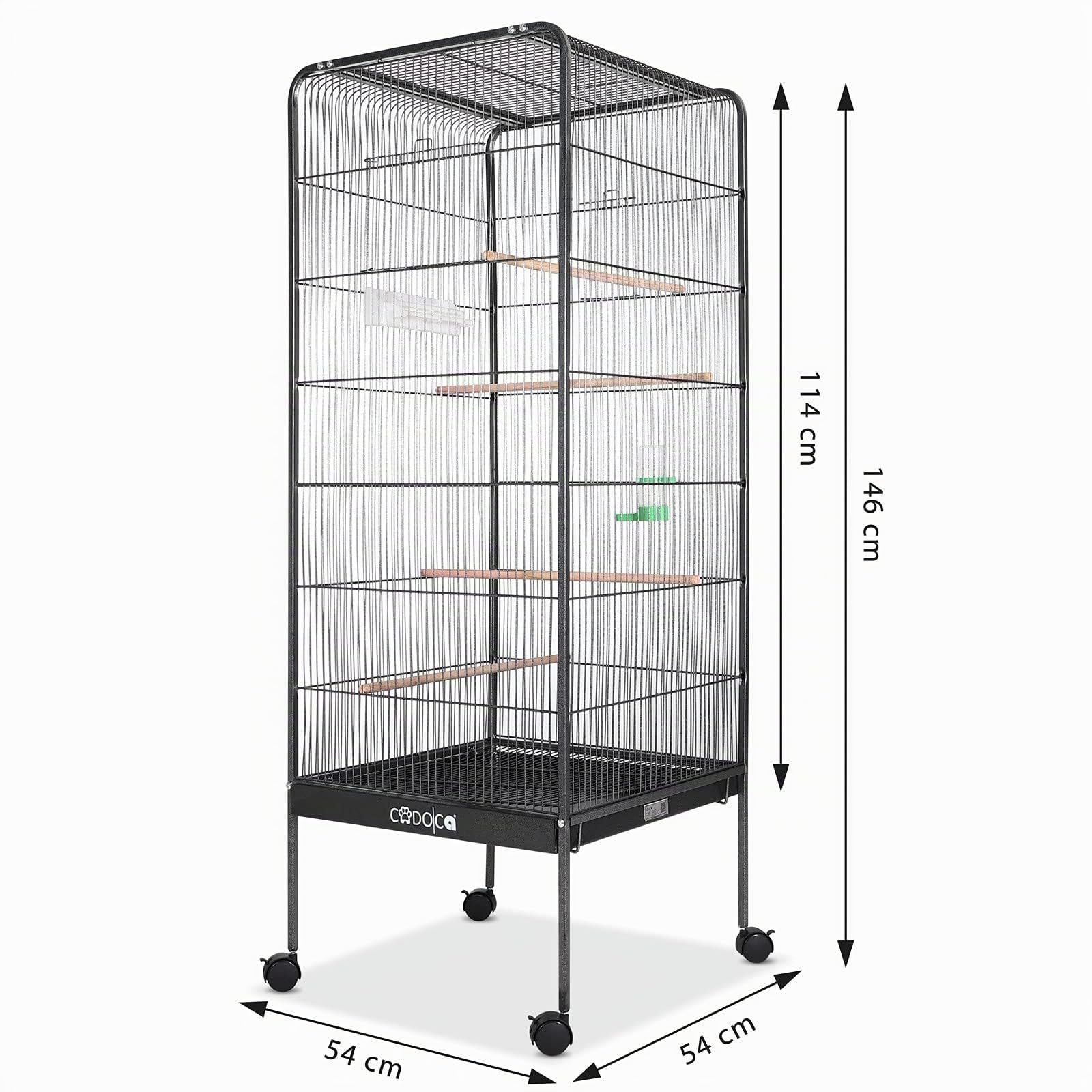 CADOCA® Vogelvoliere XL 146x54x54cm Schmutzschublade Indoor Outdoor Vogelkäfig Vogelbauer Vogelhaus Voliere mit Zubehör rollbar