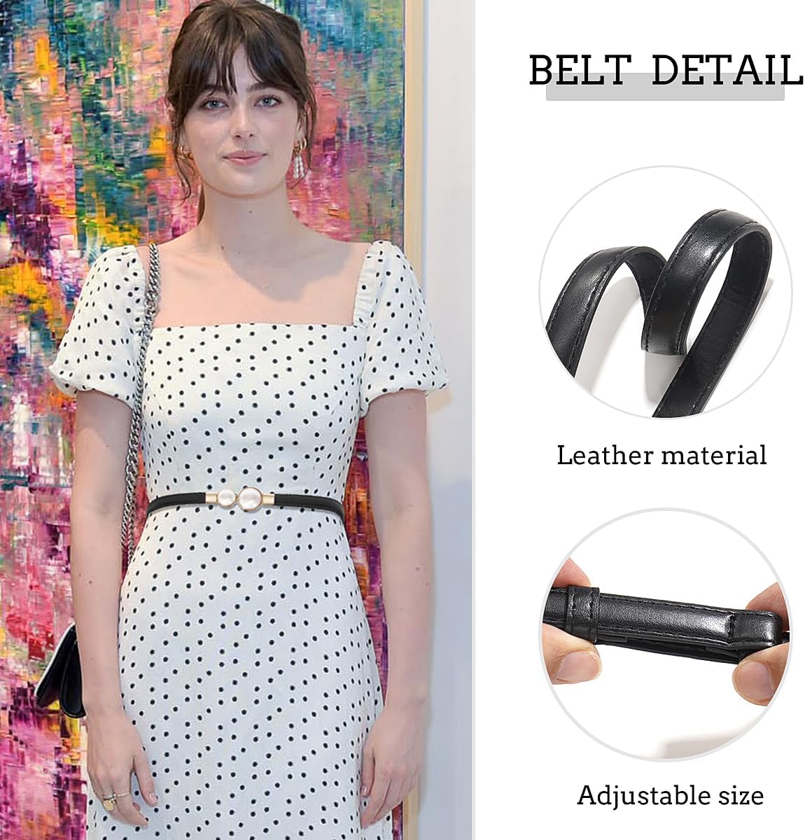 Skinny Belts for Women Thin PU Leather Pearl Buckle Belt for Dresses image 2