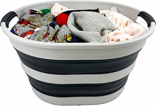 Miniatura 3 de SAMMART Juego de 2 cestas plegables de plástico para la ropa sucia de 23 litros (6 galones), tina ovalada, contenedor de almacenamiento plegable,