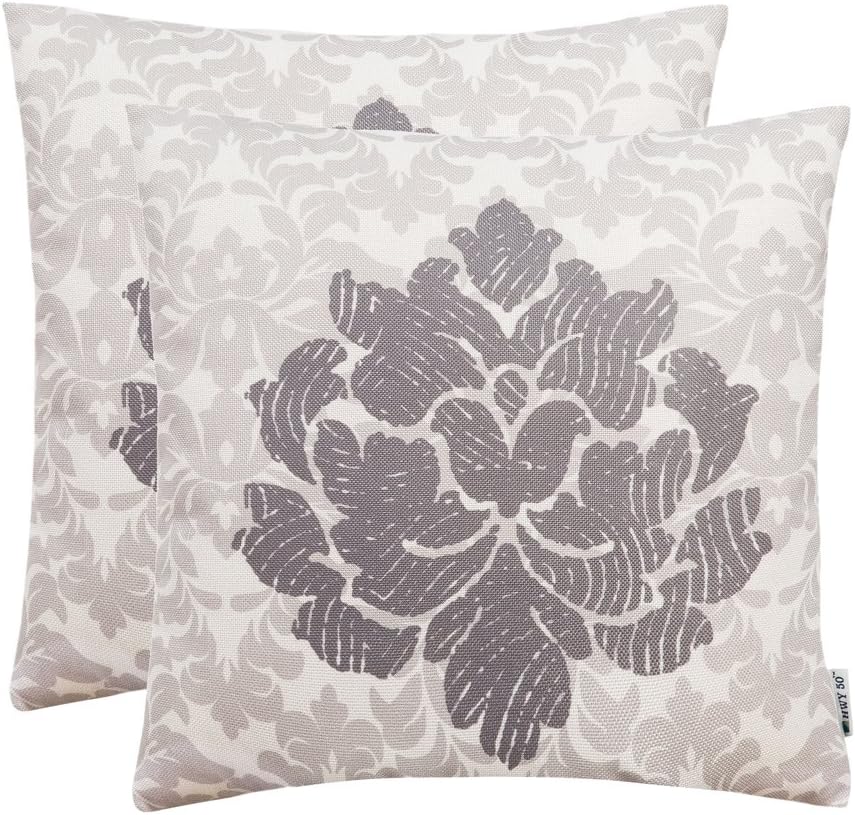 Decor Square Pier 41 Grey Throw Pillows Covers for Couch Sofa Bed 18 x 18 inches, Pack of 2 Thicken Cotton Linen Printed Throw Pillows Cases, Art Bstract Pattern Fingerprint Flower Cushion Covers