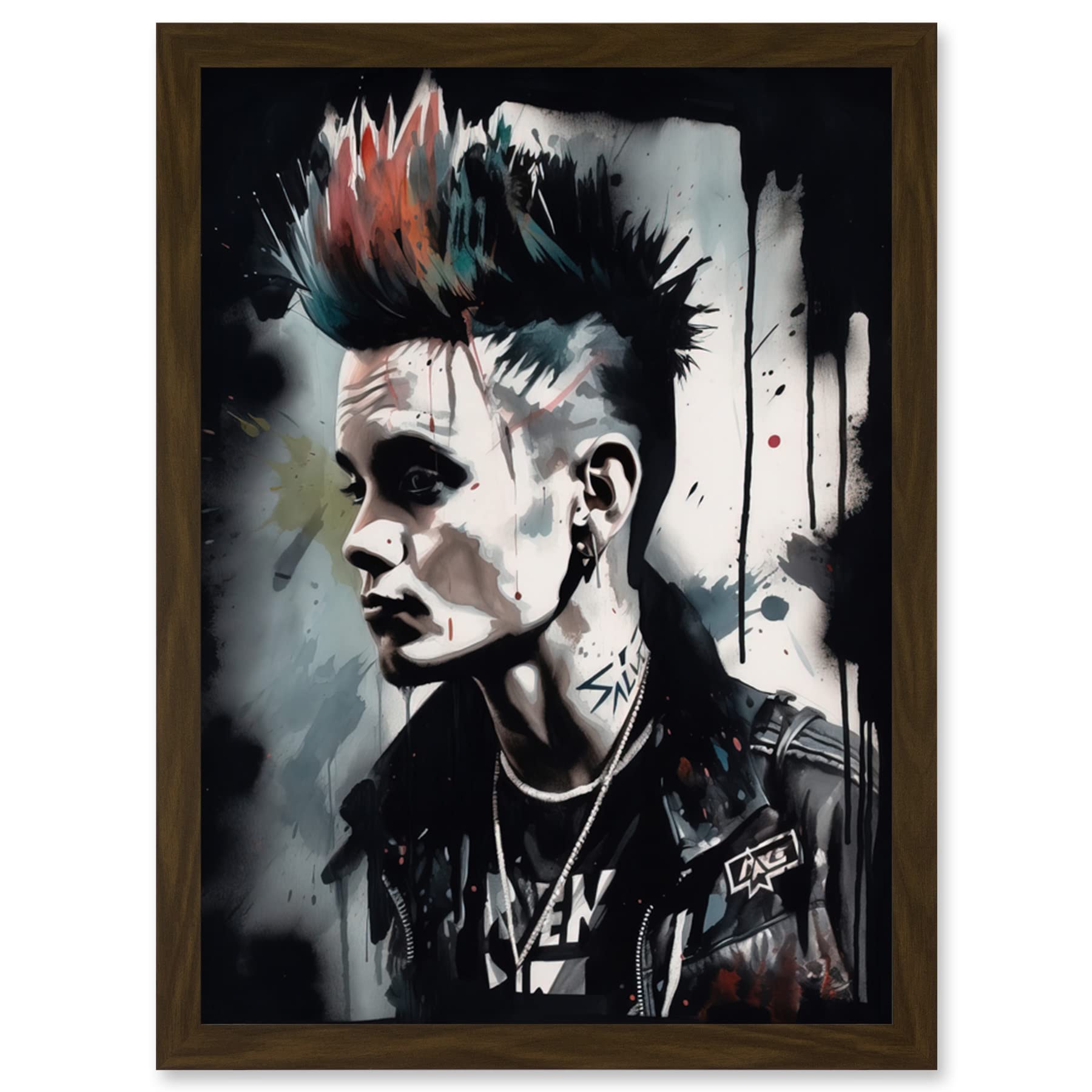 Punk Rock Mohawk Watercolour Painting - Framed Wall Art Print A4 - Artery8