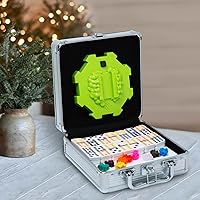 Vista 3 de Yinlo Juego de dominó de tren mexicano con efecto de sonido, juego de dominó para viajes, 91 azulejos dobles de 12 colores juego de viaje con caja