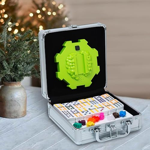 Miniatura 3 de Yinlo Juego de dominó de tren mexicano con efecto de sonido, juego de dominó para viajes, 91 azulejos dobles de 12 colores juego de viaje con caja