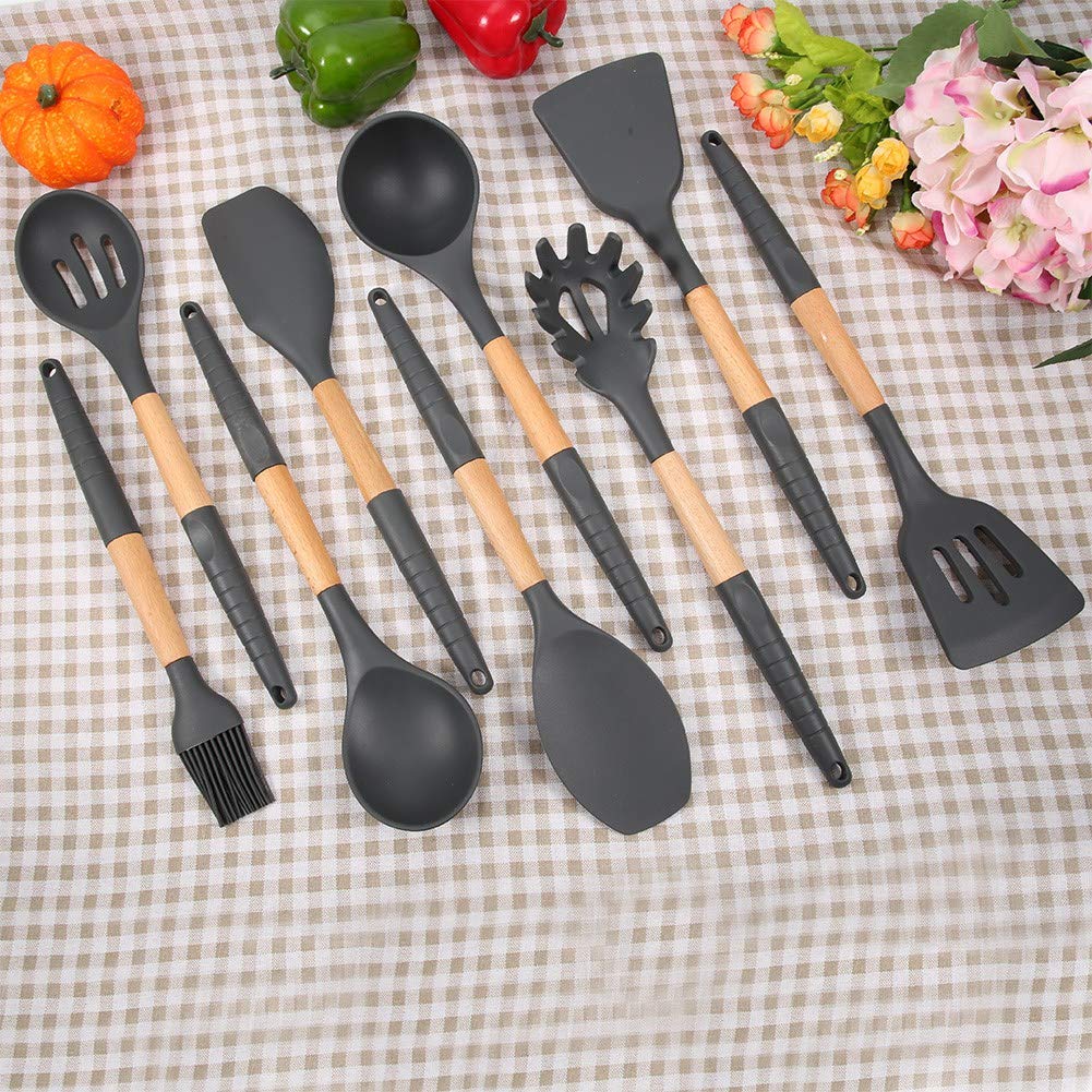 9 Stück Silikon hitzebeständig Antihaft-Küchenspatel Löffel Kochen Backutensilien