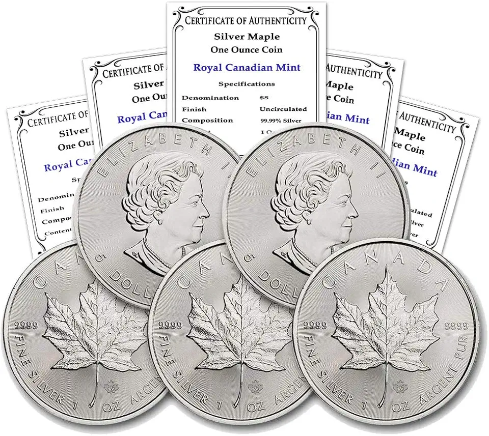 5-Pack Canadian Maple Leaf 1 oz Silver (Random Years)