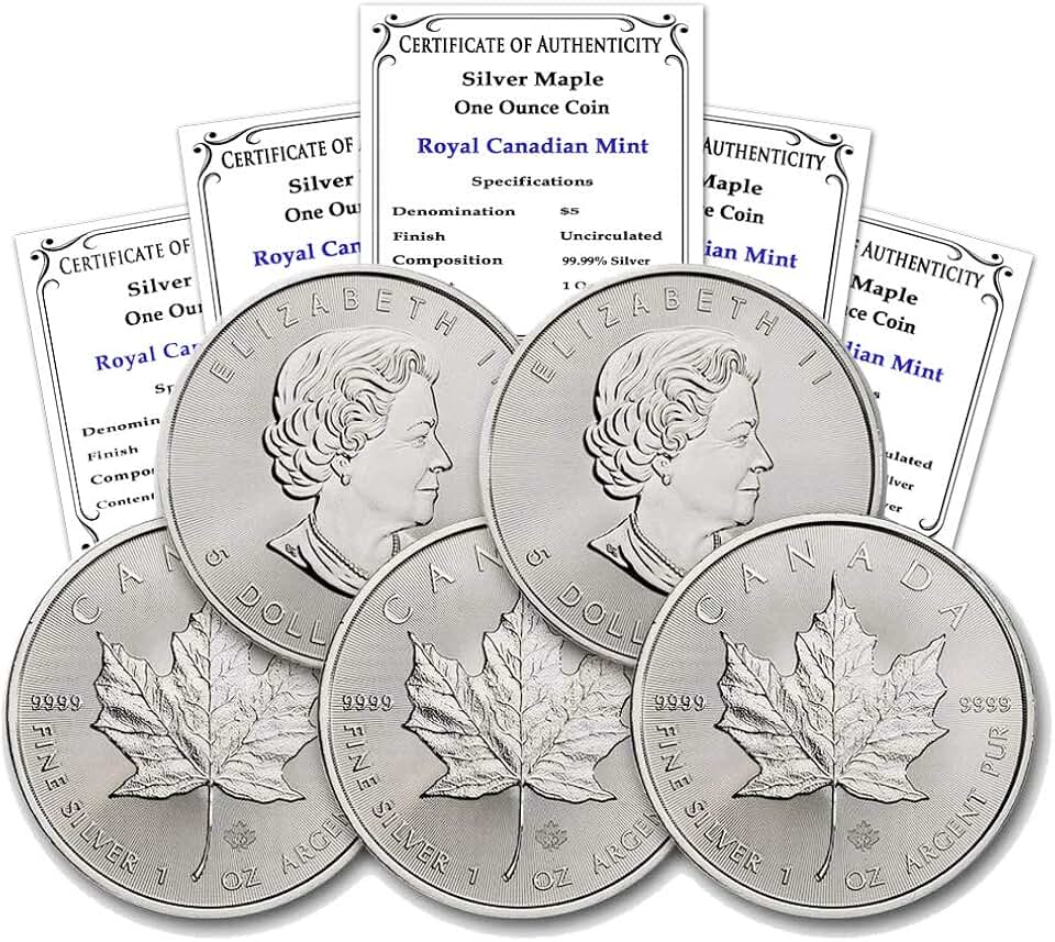 5 Silver Maple Leaf Coins