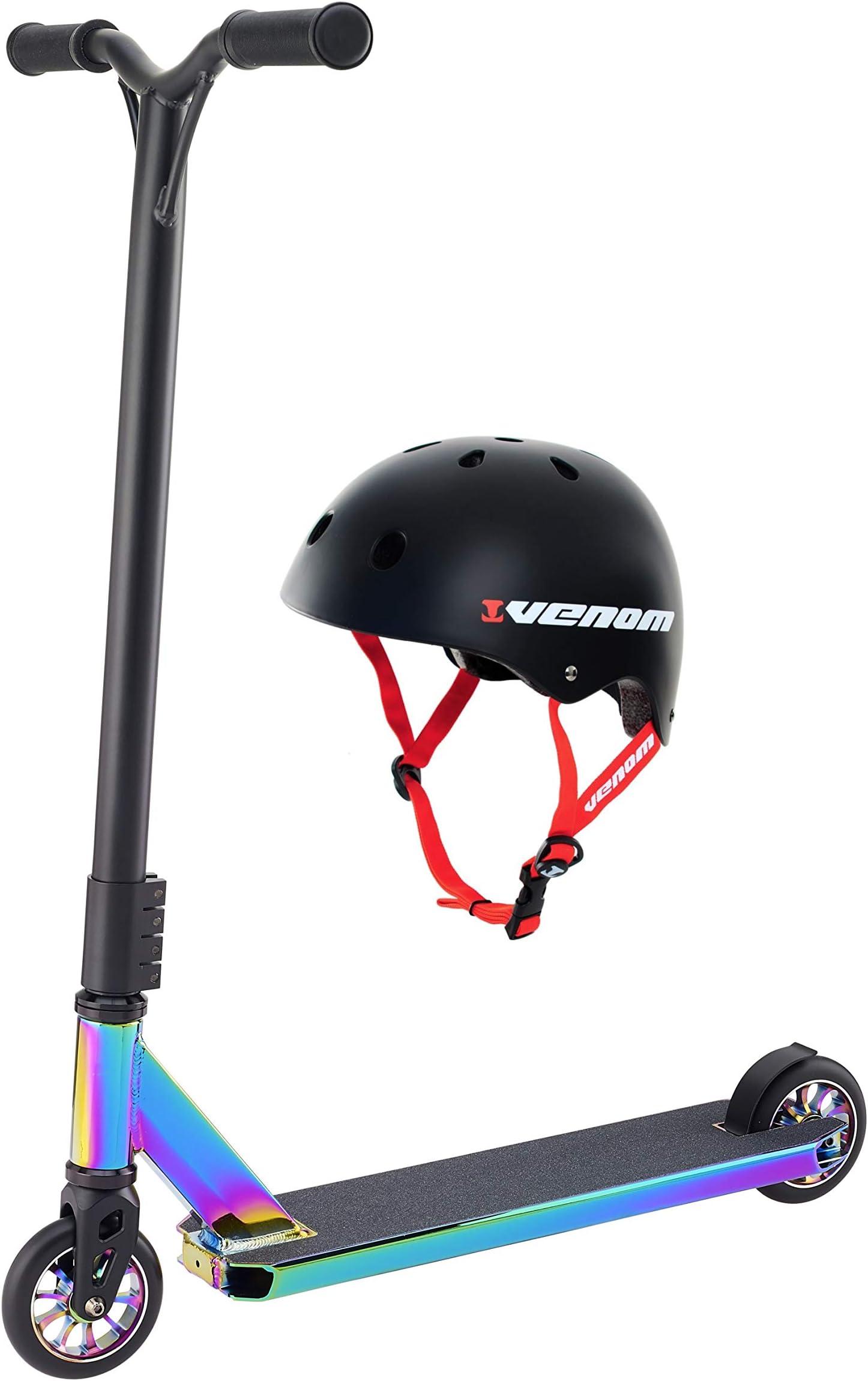 Pro Stunt Trick Scooter Outrage | Ultimate 2019 Custom Freestyle Gold Chrome or Neochrome from age 10-11 and over (Neochrome with helmet) + FREE STICKERS