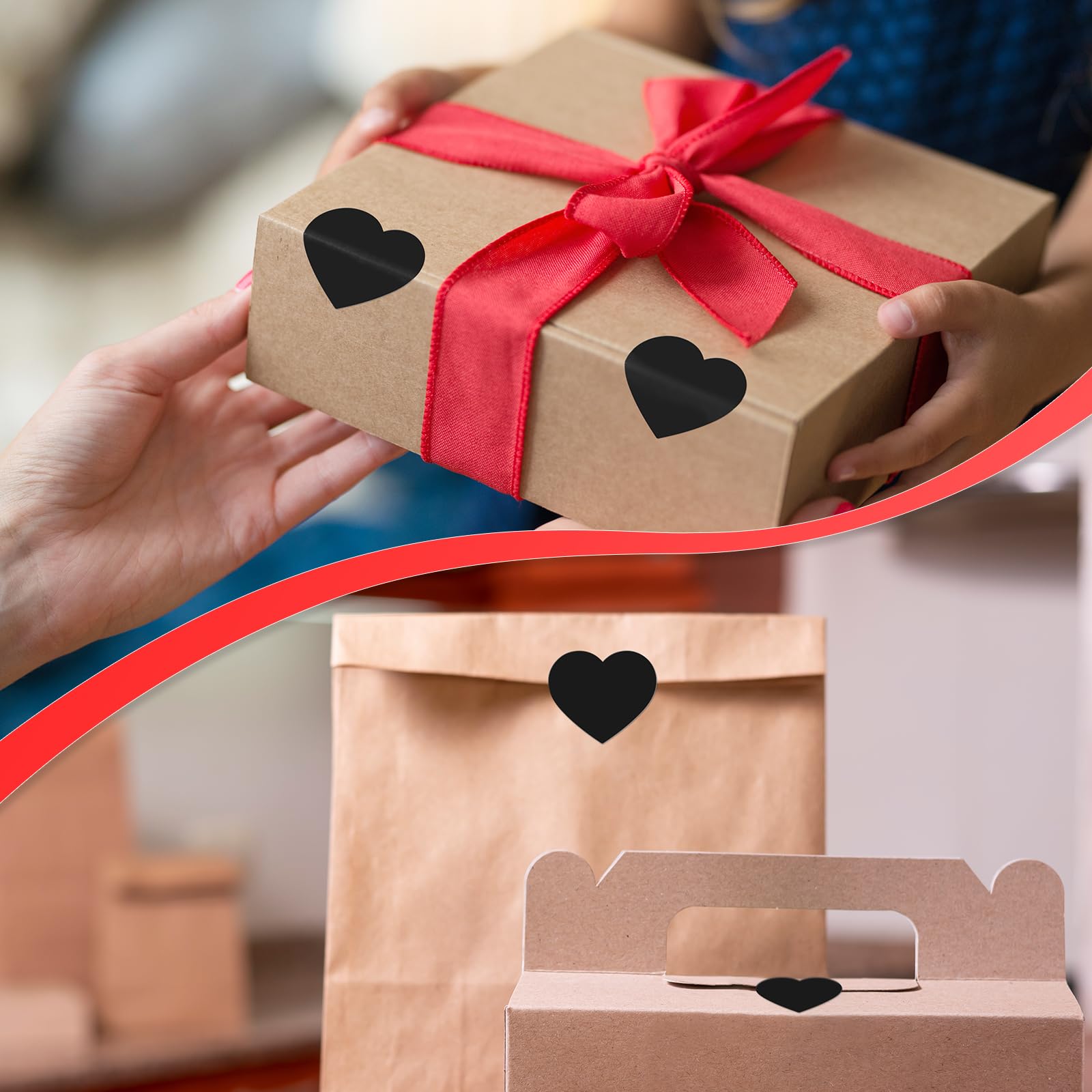 Meitaat Black Heart Stickers Roll 3.8 cm Valentine's Day Love Shape Labels Waterproof Removable for Craft Envelopes Boxes Gift Tags Bags Wedding 500 PCS - Image 4
