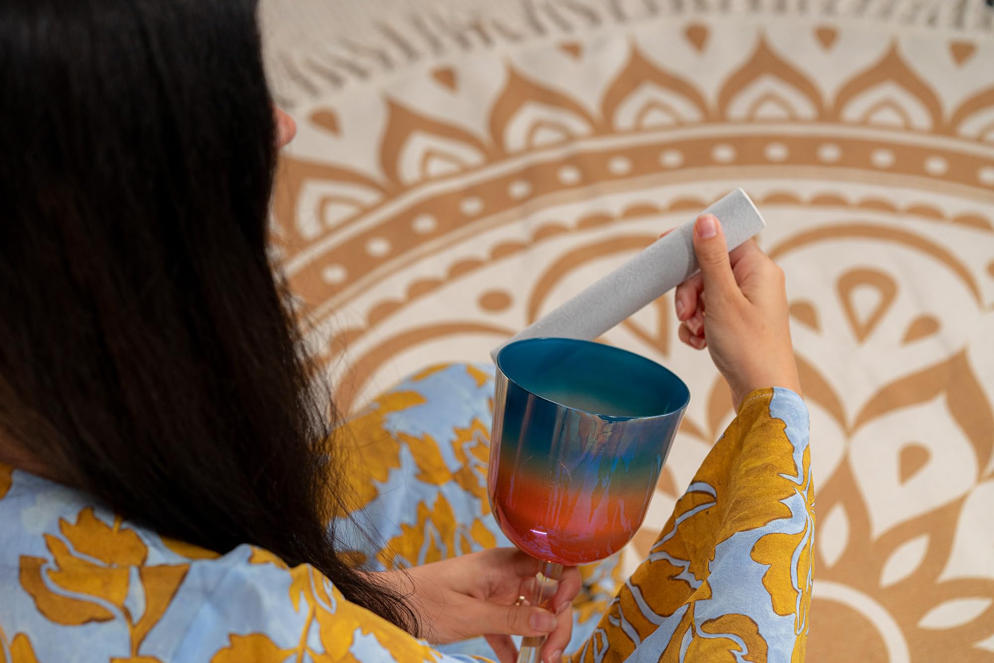 Essence Solfeggio - Campana tibetana in cristallo con mazzuolo, borsa, per meditazione, guarigione del suono, terapia Reiki, yoga