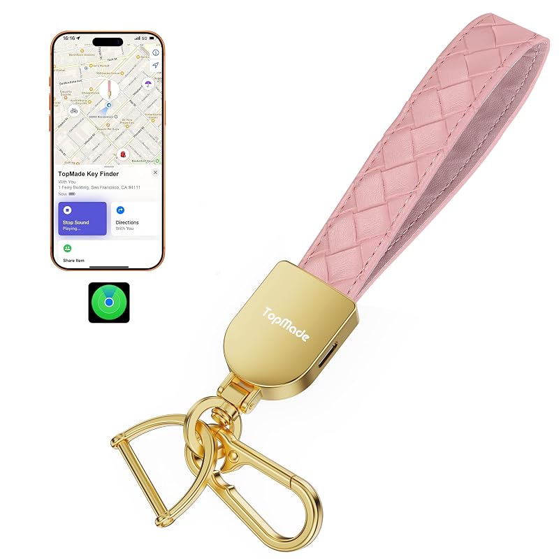 Rastreador inteligente para chaveiro TopMade compatível com Apple Find My, rosa e dourado