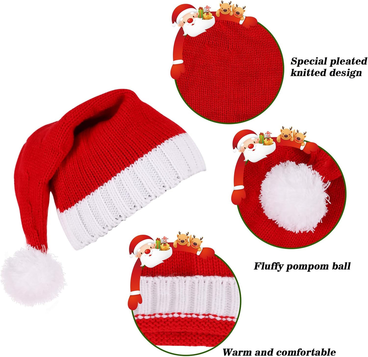 LOKIPA Christmas Santa hat, Knitted Santa Hat Adult Red Xmas Beanie for Adult Christmas New Year Gifts - Image 3