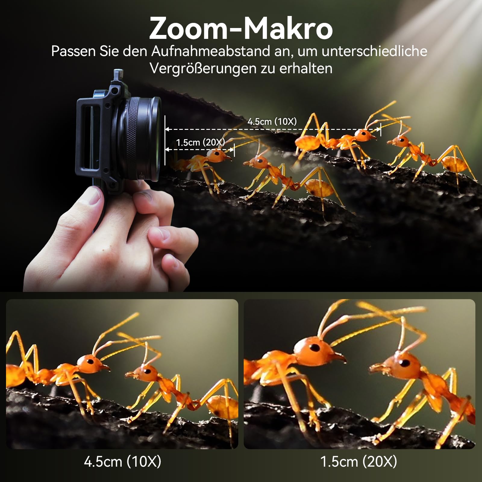 10-20x Zoom-Makroobjektiv-Set mit Fülllicht für Smartphones,Makro-Telefonobjektiv mit universellem Objektivclip,HD-Makrofotografieobjektiv für iPhone und Android-Telefone
