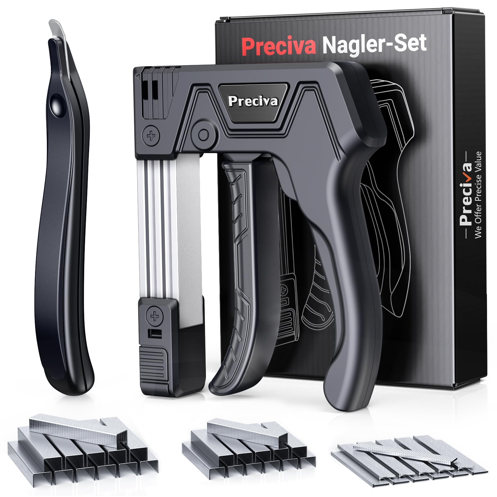 Preciva Agrafeuse Murale Pour Bois Avec Extracteur,1800 Agrafes Incluses, Agrafeuse Manuelle Pour Tapisserie, Décoration, Menuiserie Et Fabrication De Meubles