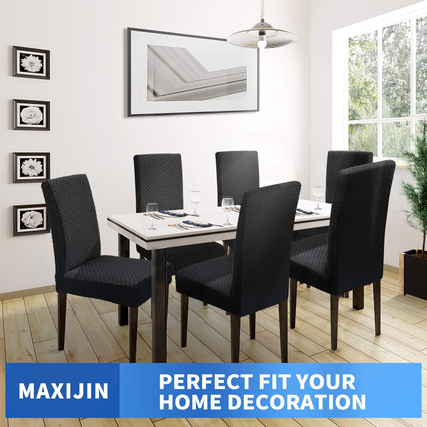 Flаѕh Sаlе MAXIJIN Newest Jacquard Dining Room Chair Cover 1-Piece Stretch Dining Parsons Chair Slipcover Removable Chair Furniture Protector Covers for Dining Room,Hotel,Kitchen,Ceremony (2, Black)