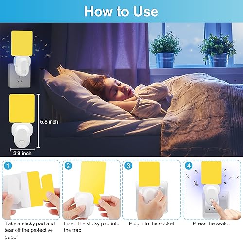 Miniatura 5 de Trampa para insectos voladores, trampa para moscas de frutas y mosquitos para interiores, seguro y no tóxico, con almohadilla adhesiva para moscas,