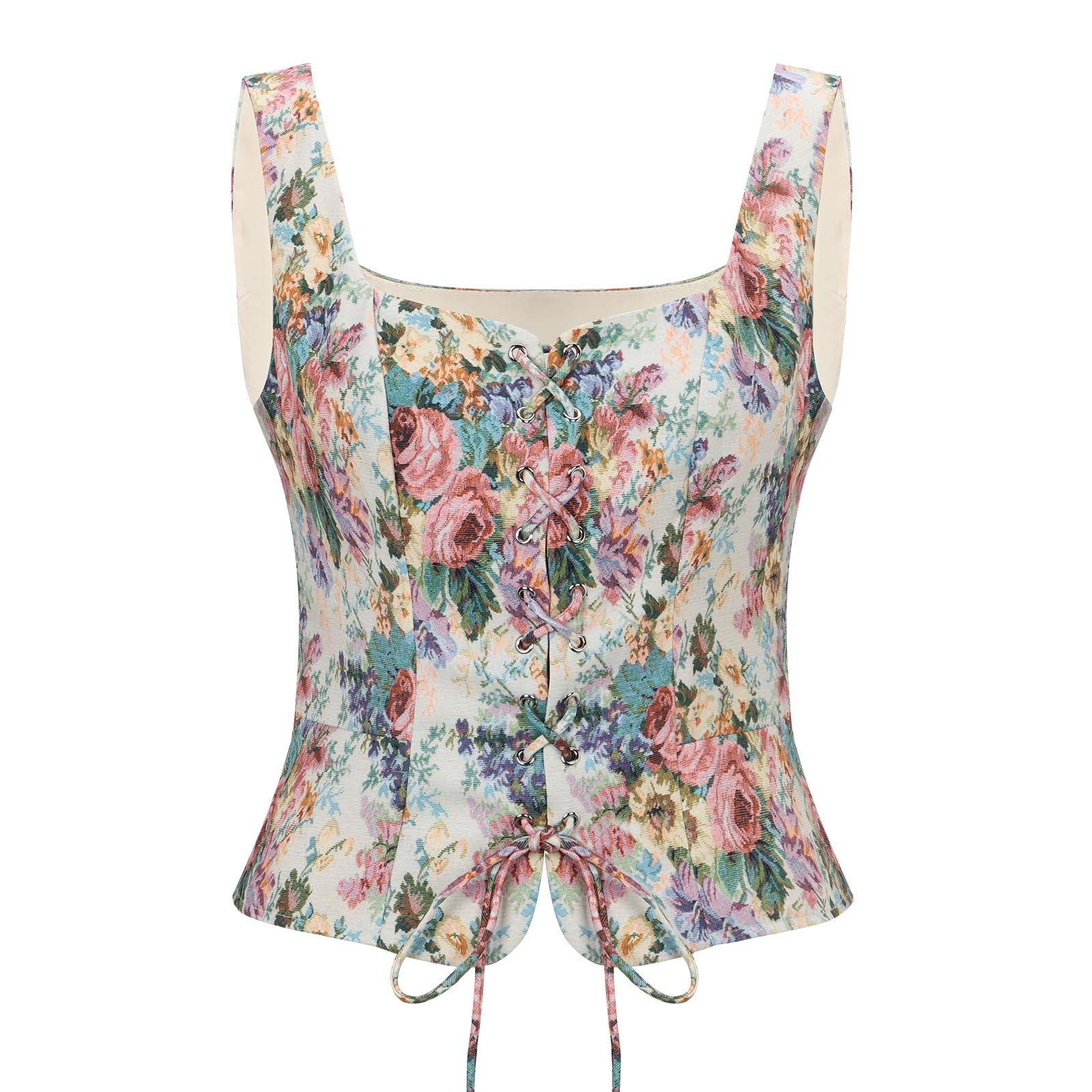 NUWIND Vintage Bustier Floral Corset à Lacets Haut Ren Faire Médiéval Gilet Ceinture Victorien Laçage Corsage Costume Renaissance Femme Pirate