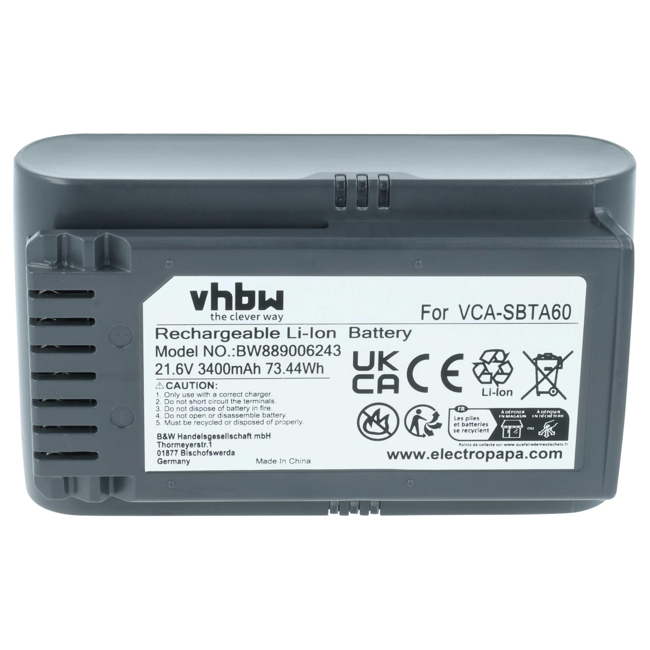 vhbw Zamiennik baterii Samsung 8806092219397 VCASBTA60 VCA-SBTA60 do odkurzacza (3,4 Ah, 21,6 V, Li-Ion)