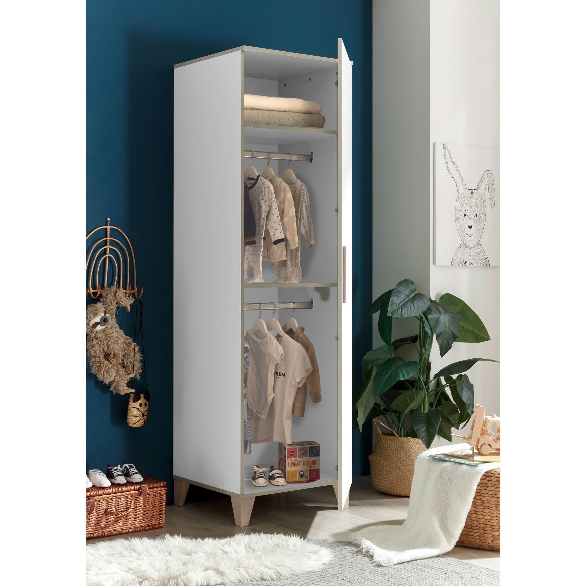 Stella Trading Prizzi-Armario para habitación de bebé (Aspecto, versátil, con Mucho Espacio de Almacenamiento), Color, Madera, Blanco Aurum, Kleiderschrank