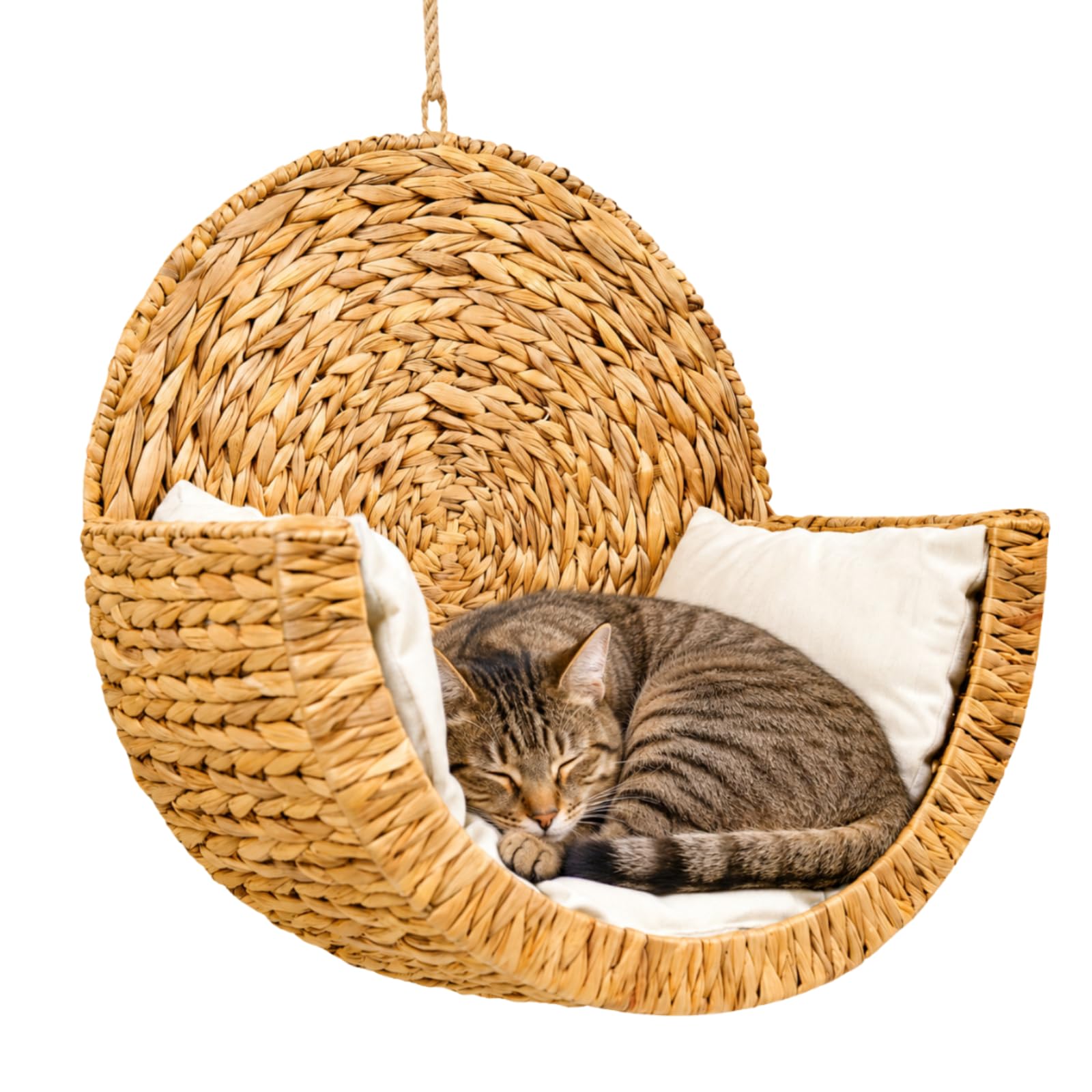 Wall Mounted Hanging Cat Bed, Hand‑Woven Water Hyacinth Cat Hammock Perch