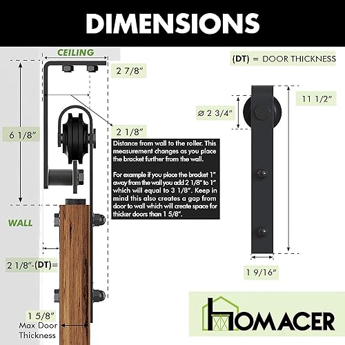 Miniatura 5 de Homacer Kit de herrajes para puerta corrediza de granero sin derivación, para puertas doblesdobles, pista plana de 10 pies de largo, solo uso