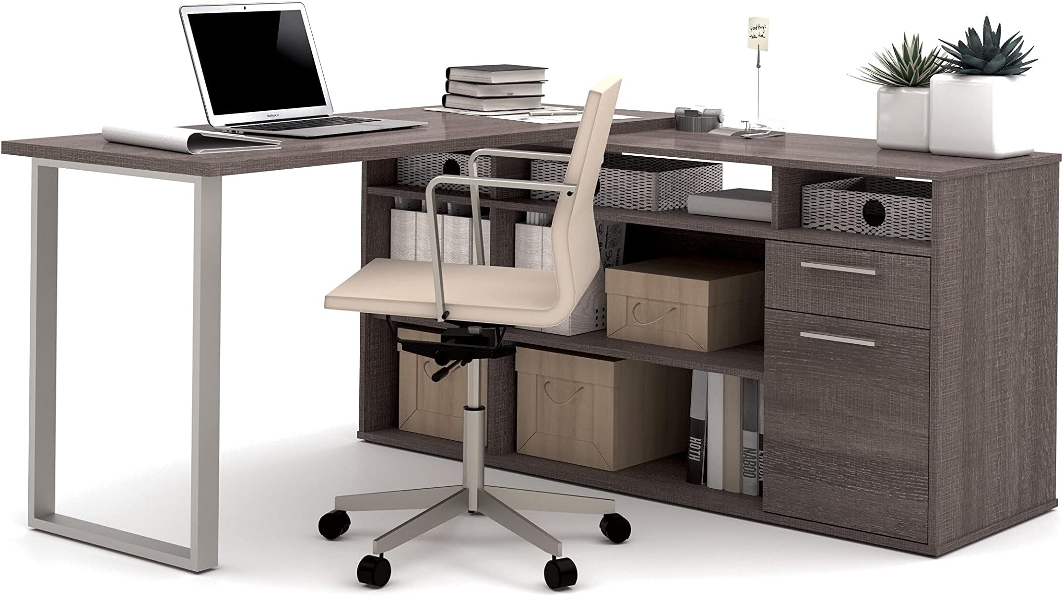 BestarSolay L-Shaped Desk, 60W, Bark Grey