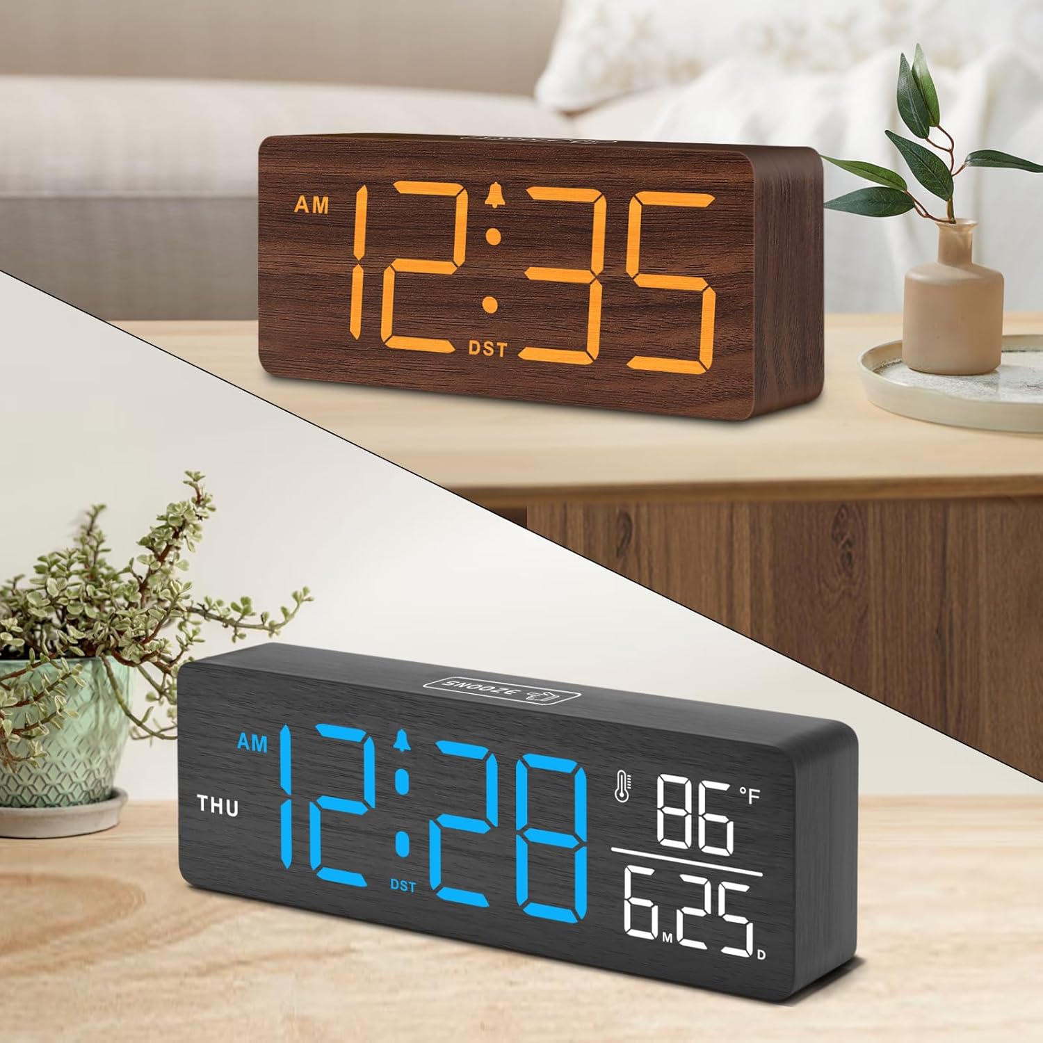 DreamSky Wooden Digital Clock + Digital Alarm Clock with Date and Temperature