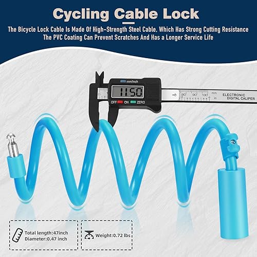 Miniatura 6 de Candado de bicicleta con revestimiento antiarañazos de PVC, bloqueo de cable de bicicleta con soporte de montaje, cable de bloqueo de bicicleta