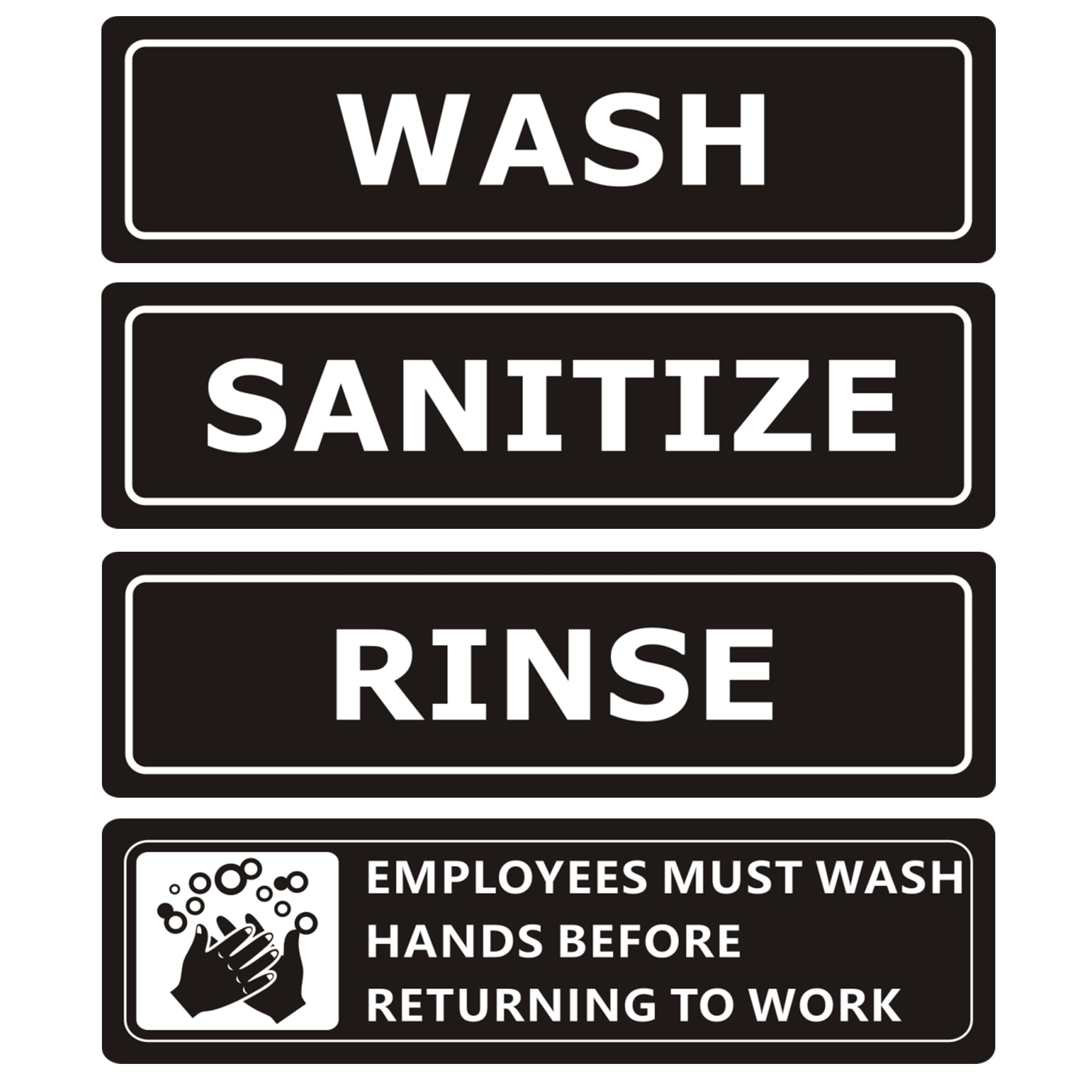 (4 PACK) Wash Rinse Sanitize Sink Labels Signs Stickers with Employees Must Wash Hands Sign, Self-adhesive Waterproof Aluminum Metal Sign for