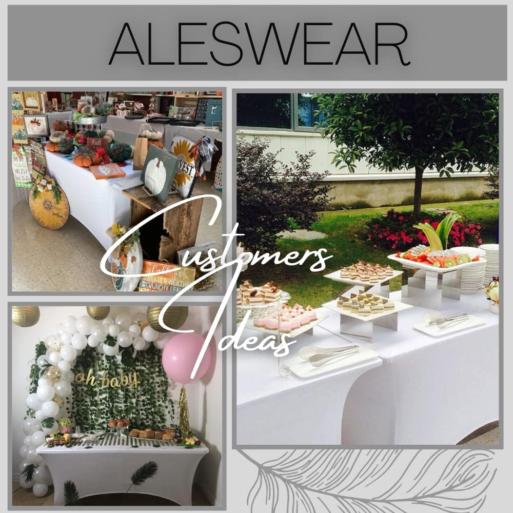 4ft Spandex Tablecloths Home Rectangular Table Fitted Stretch Table Cover Polyester Tablecover Lash Bed Cover Toppers Massage Table Cover Event Party Celebration Birthday (White, 4ft)