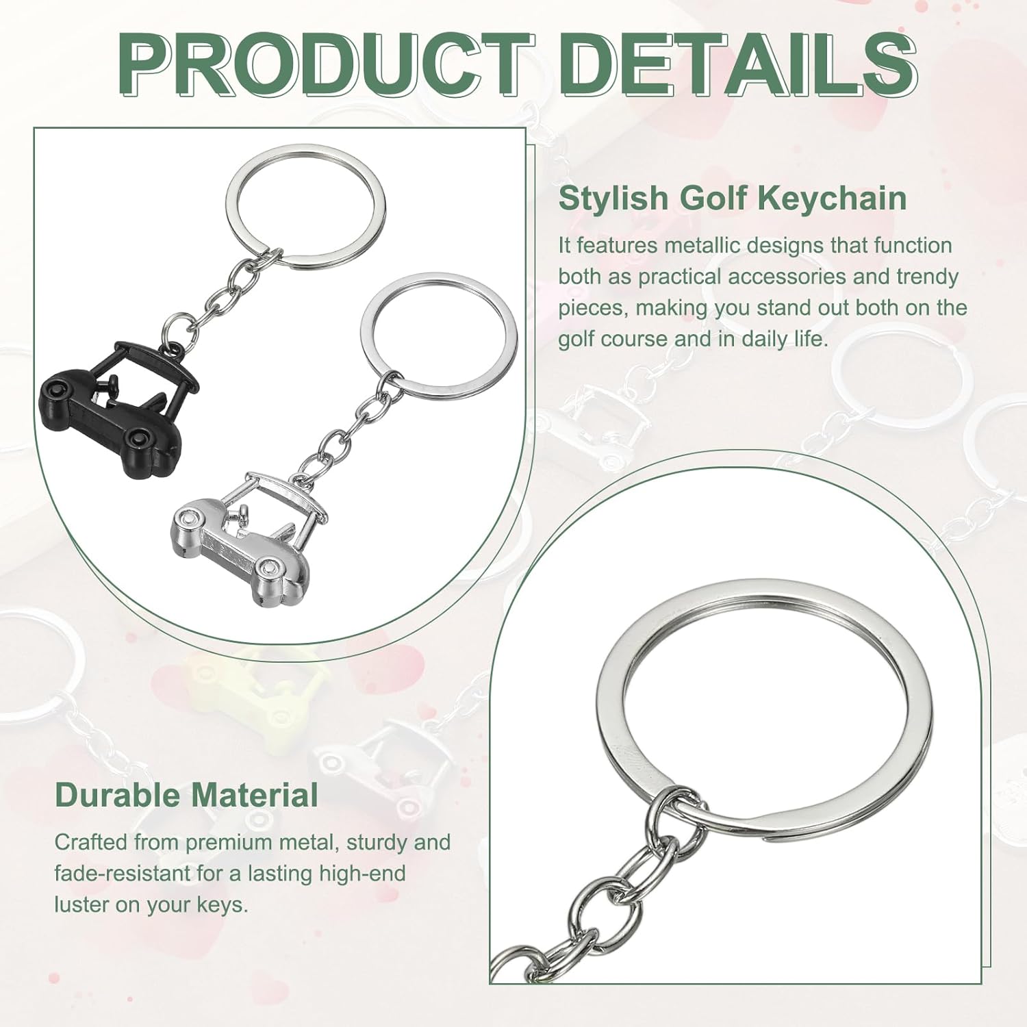 uxcell Golf Cart Keychain, Metal Golf Keychain Pendant Rings Organizer Bag Charm Accessories for Golfer - Image 3
