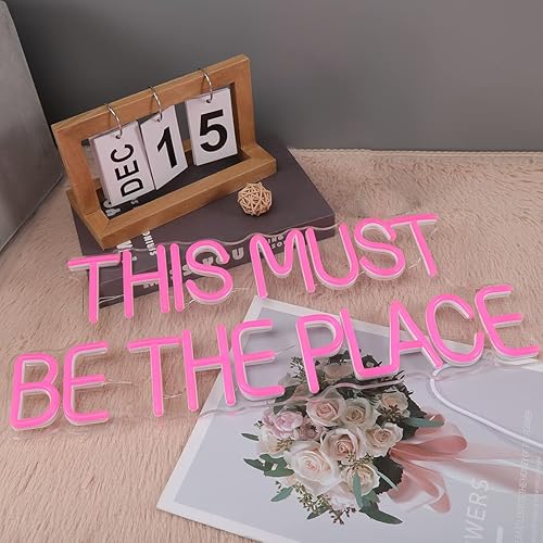 Miniatura 7 de Britrio Letrero de neón con texto en inglés This Must Be The Place para decoración de pared de dormitorio, letrero luminoso de luz de neón para el