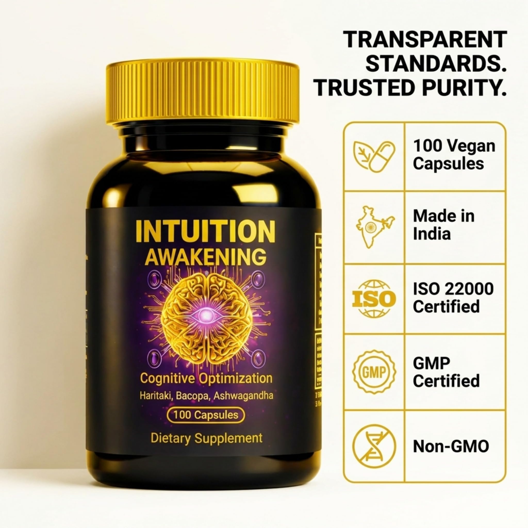 Haritaki Mental Clarity & Calm Focus Supplement – Ayurvedic Nootropic with Shankhpushpi, Bacopa & Ashwagandha – Non-Stimulant Support for Clear Thinking & Cognitive Performance, 100 Vegan Capsules — Amazon image 5