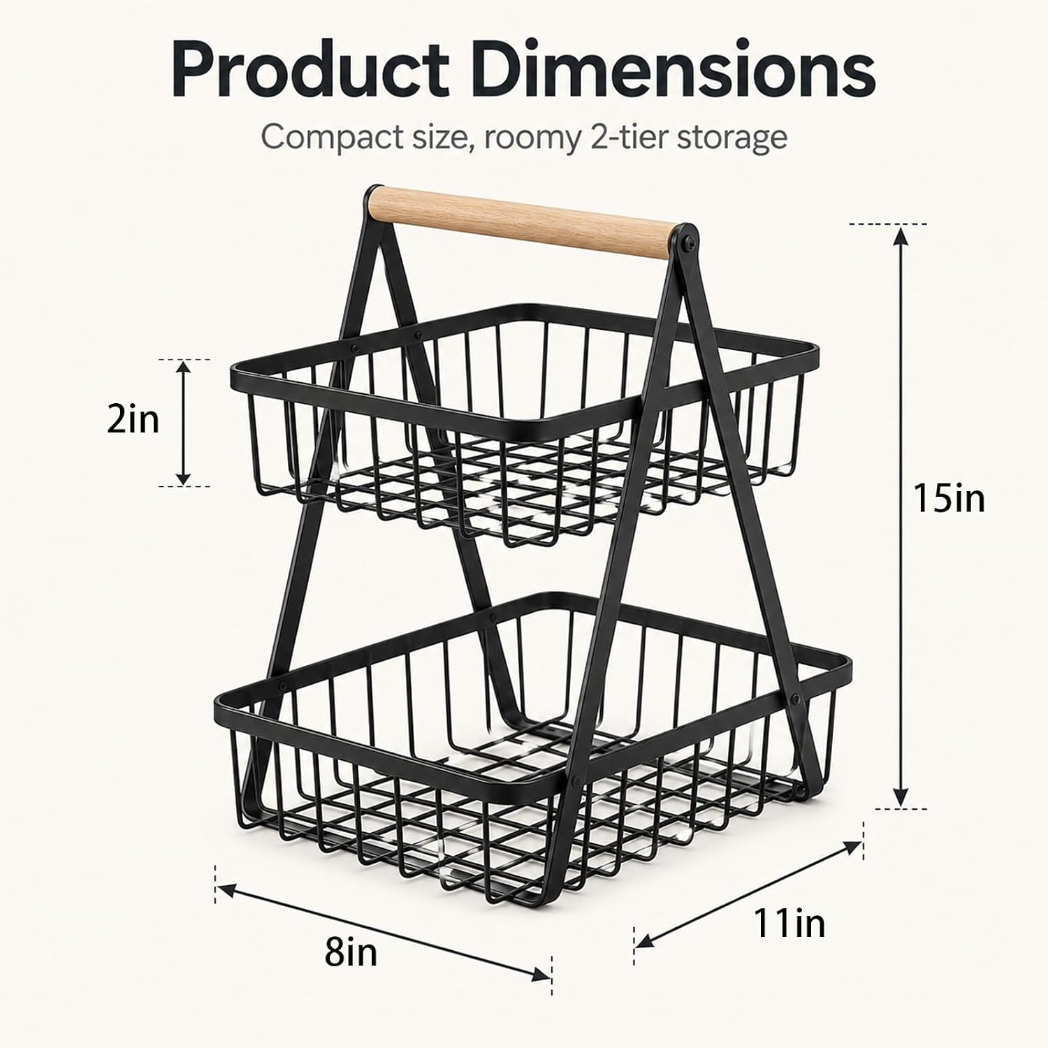 2-Tier Fruit Basket for Kitchen Counter, Produce Organizer |