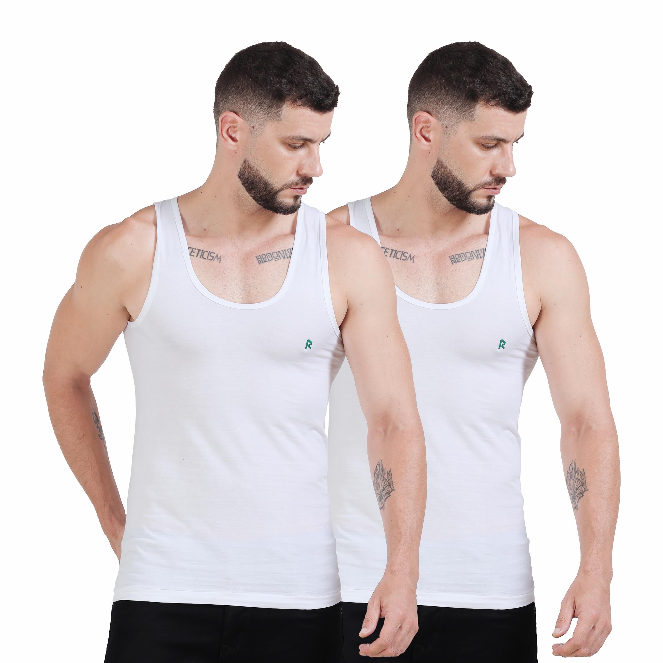 Golden FIT Mens White Vest | 100% Cotton Fabric, Sleeveless, Square Neck, Retro Style | Slim Fit | Breathable and Comfortable Innerwear | Pack of 2-image-34