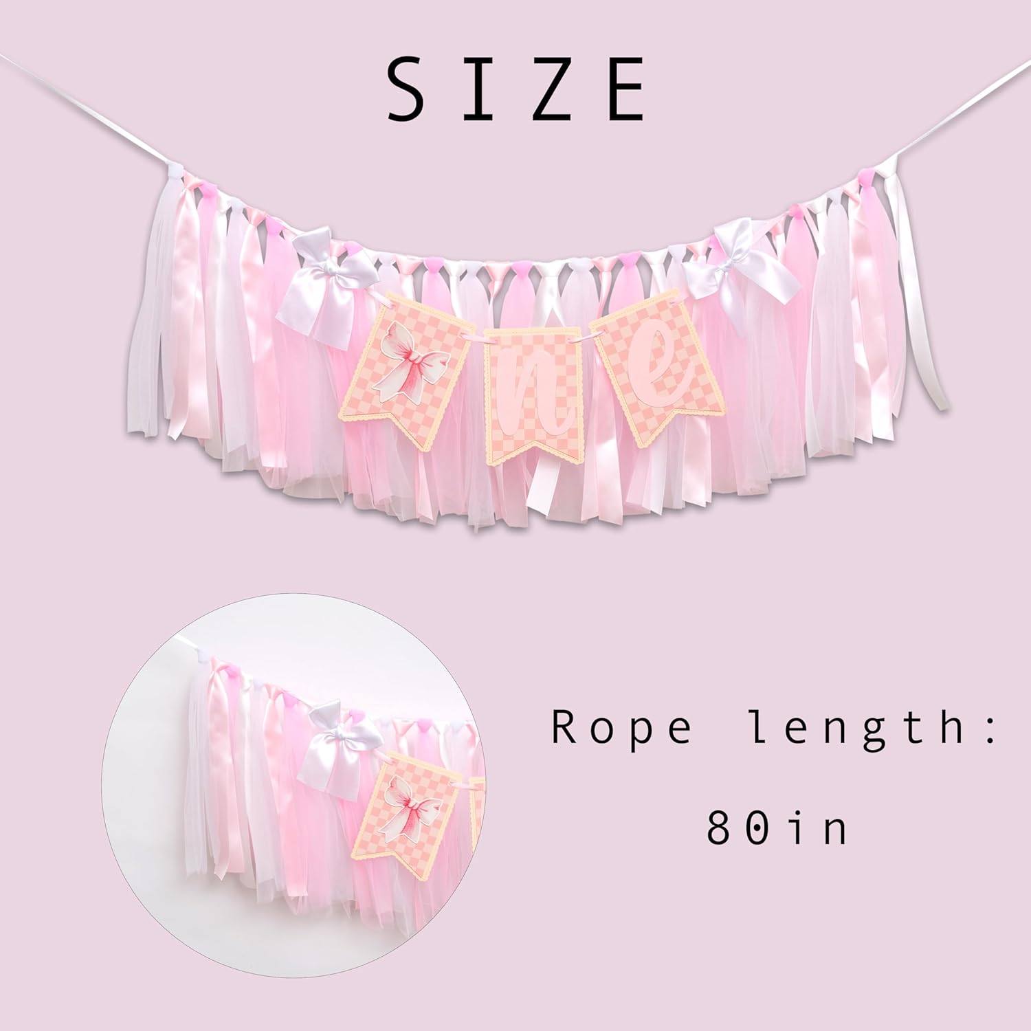 Pink First Birthday High Chair Banner - Baby Girl 1st Birthday Party Decorations Banner, Pink Princess Girl Baby Shower Party Supplies High Chair Garland, Pink White Sign Anniversary Celebration Garland - Image 5