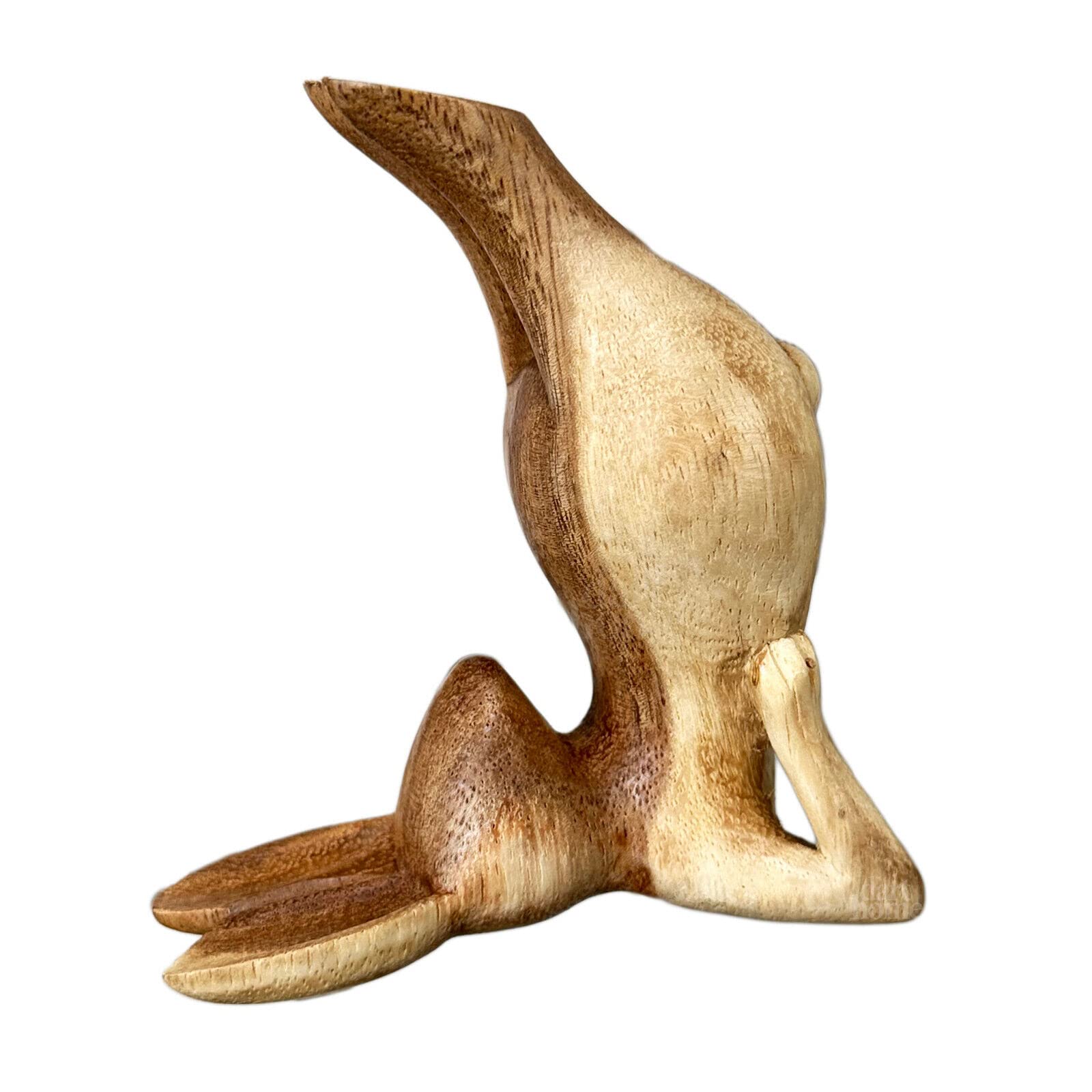 Darthome Wooden Yoga Bunny Sculpture Shoulder Stand Handmade Wood Small Rabbit Ornament 12cm