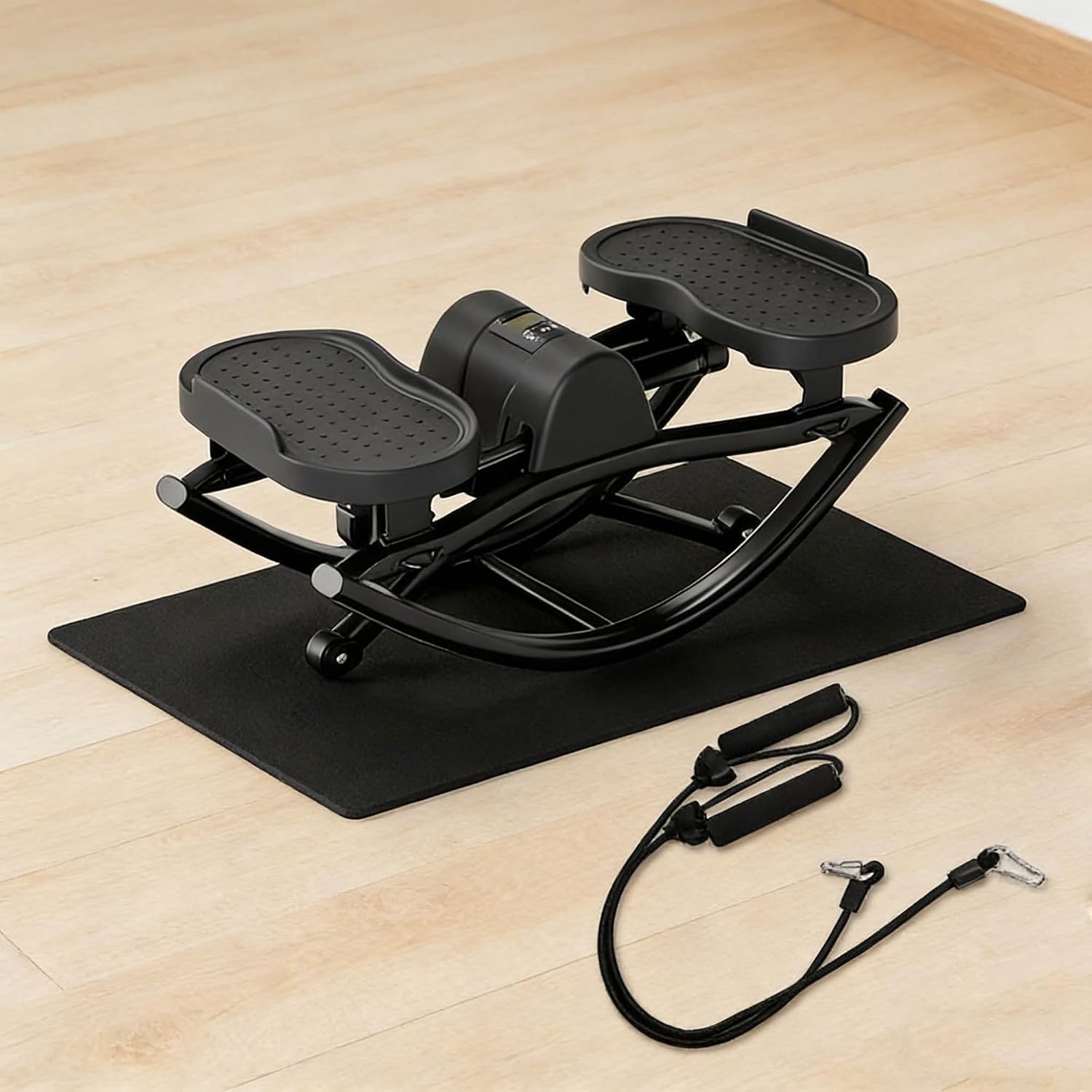 Rock Stepper Side to Side, Lateral Rocking Fitness Machine with Digital Display & Resistance Bands, Mini Stair Stepper for Legs Glutes Core Workout at Home, Non-Slip Mat Included