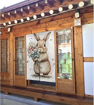 Amazon｜のれん うさぎ 兎 ウサギ 花 可愛い 洗える アニメ 暖簾 和風