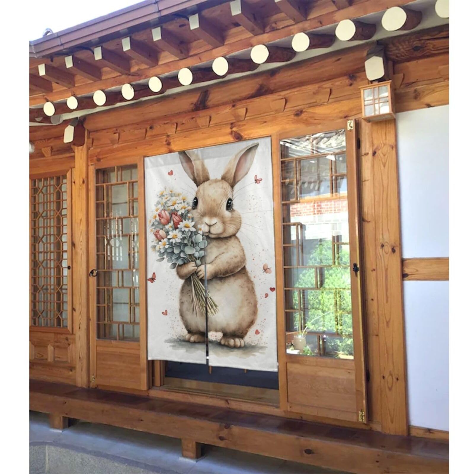 Amazon｜うさぎ 兎 ウサギ 花 可愛い のれん 間仕切り 遮光 暖簾