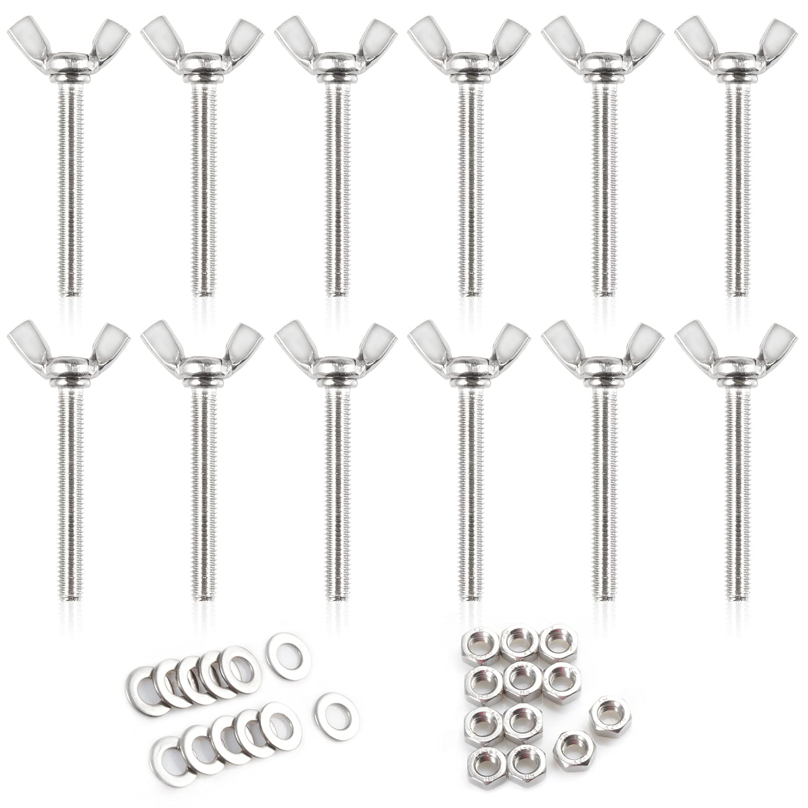 LEONTOOL 12 Pcs Butterfly Thumb Screws with Wing Knob M6x45mm Thumb Screws 304 Stainless Steel Screws Nuts and Washers Butterfly Bolts and Nuts