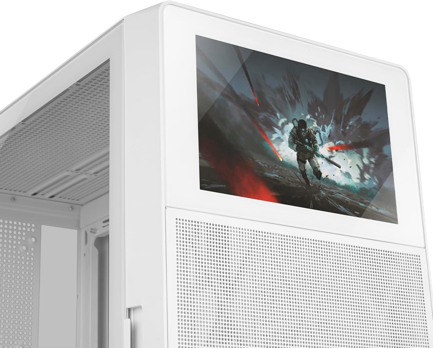 NOX Xtreme Products Hummer BIOS – Semitorre ATX | M-ATX | ITX, Pantalla LCD 8″ Personalizable, Panel Frontal Metal Mesh, Lateral Cristal Templado, Espacio 11 Ventiladores, USB-C y 3.0, Color Blanco 6