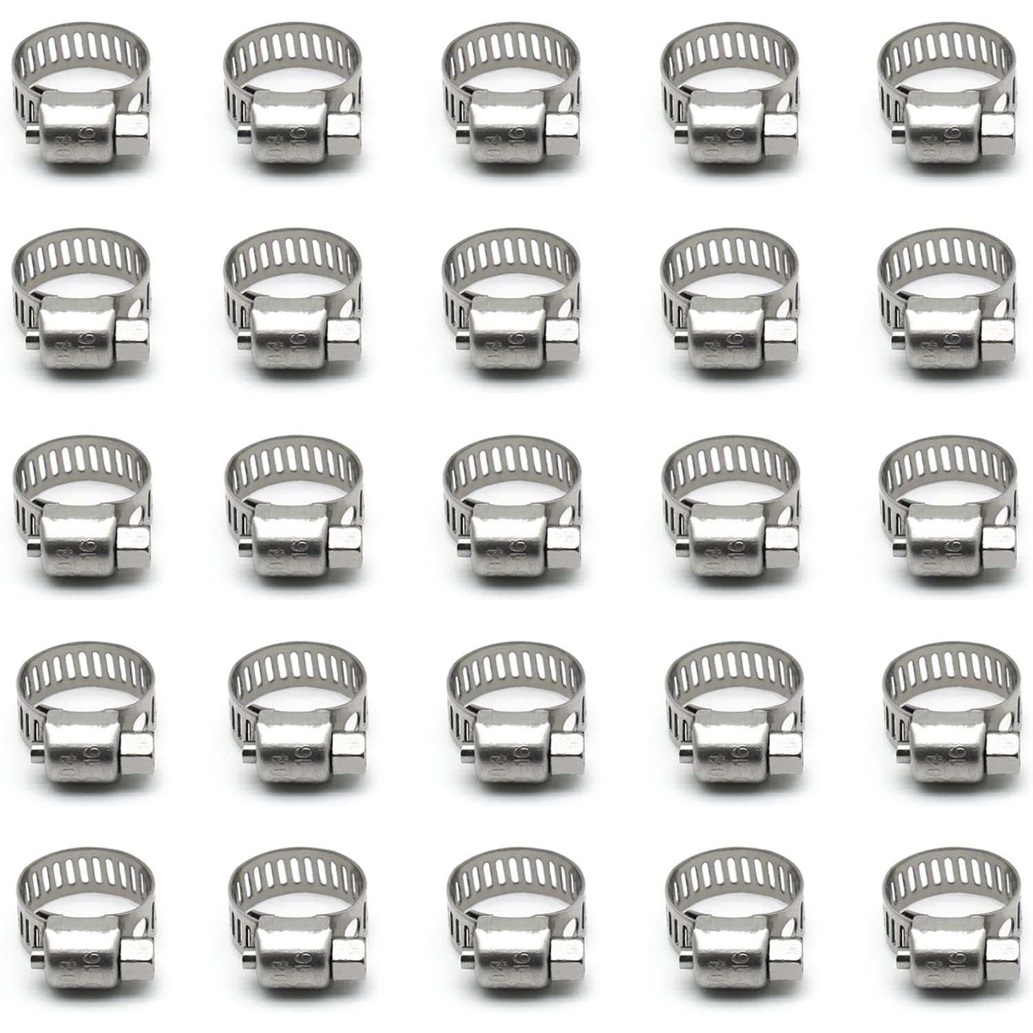 25 Pack Stainless Steel Hose Clamps, 3/8 inch to 5/8 inch Worm Gear Metal Hose Clamps for Pipe, Dryer Repair, Tubing and Fuel Line