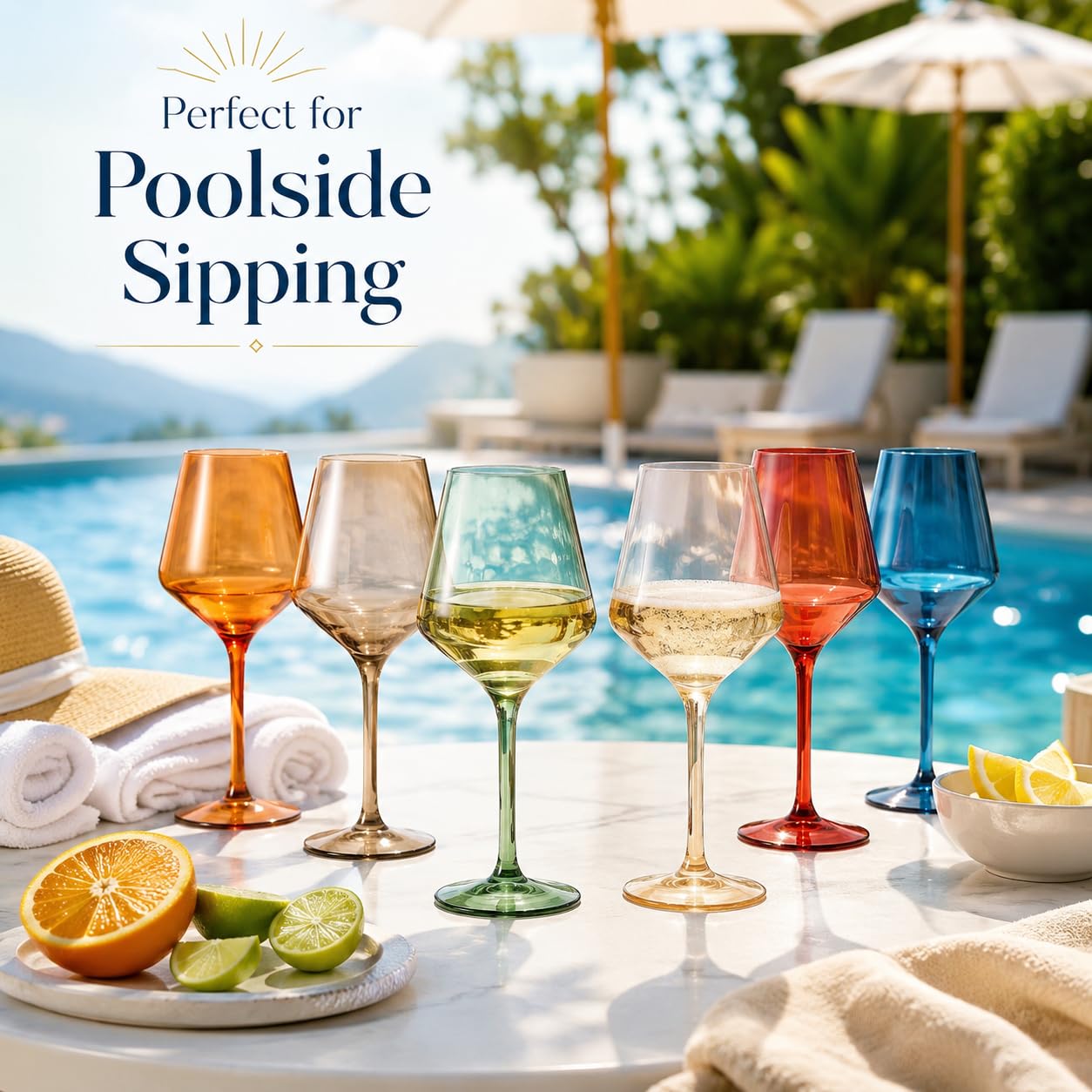 Lot de 6 verres à vin à pied en cristal de style européen en plastique Tritan incassables, sans BPA, réutilisables, pour extérieur, piscine et intérieur, lavage à la main, 425 g