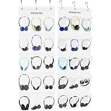 4 Pack Classroom Headphone Storage Organizer with 60 Pockets, PVC Clear Classroom Pocket Chart for Headphone Cell Phone Over-the-Door Hanging Headphone Holder Bag with 120 LabelsWhite
