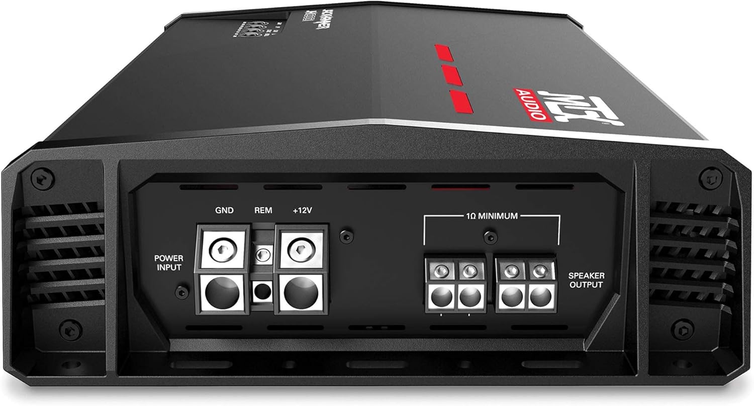 MTX JH10001 Jackhammer Series Mono Block Amplifier rear connections for power, ground, remote, and speaker output