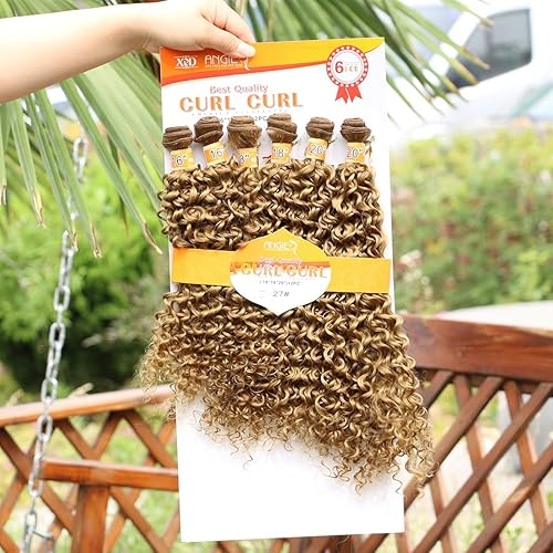 Miniatura 3 de Doren 6 paquetes de extensiones de cabello sintético Jerry rizado, 7.41 oz de alta temperatura rizos largos (16 18 20 pulgadas) x2 piezas #27